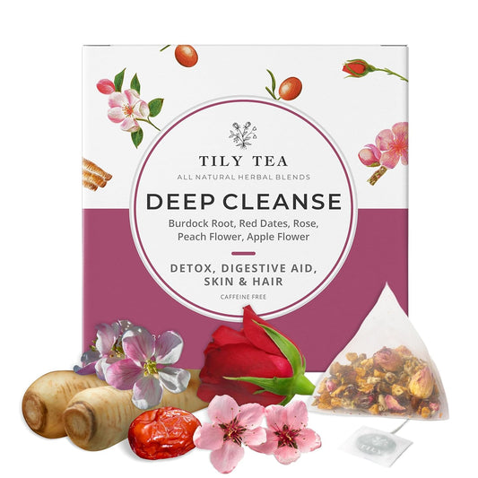 Tily Tea Deep Cleanse Herbal Tea - Natural Detox Tea for Gut Health - Caffeine Free - 10 Plastic-Free Tea Bags