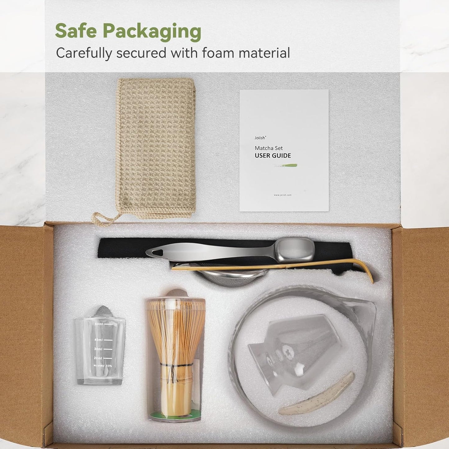 10-Pcs Matcha Kit Set, Whisk and Bowl with Spout & Measuring Spoon, Japanese Matcha Tea Making Tools, Transparent Textured Glass