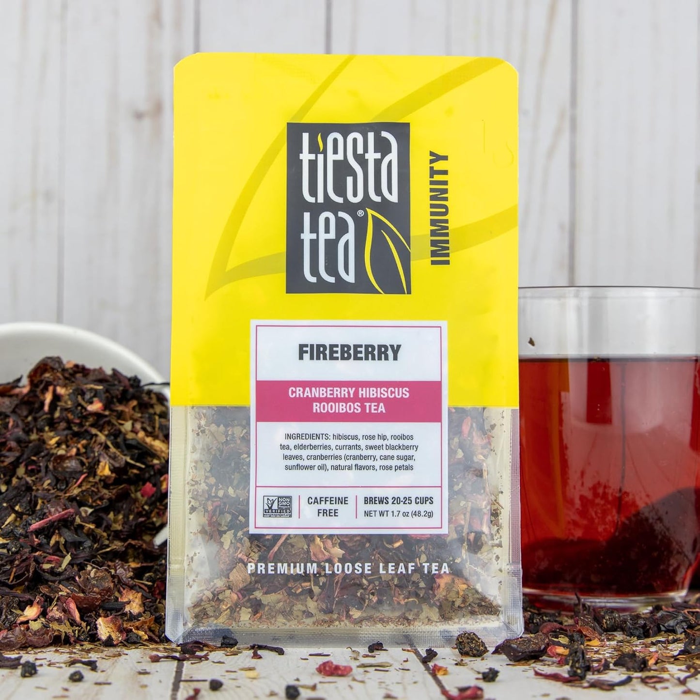 Tiesta Tea - Fireberry, Loose Leaf, Cranberry Hibiscus Rooibos Tea, Premium Non-Caffeinated Rooibos Blend, Make Hot or Iced & Brews Up to 25 Cups, 1.7oz Resealable Pouch, Pack of 6