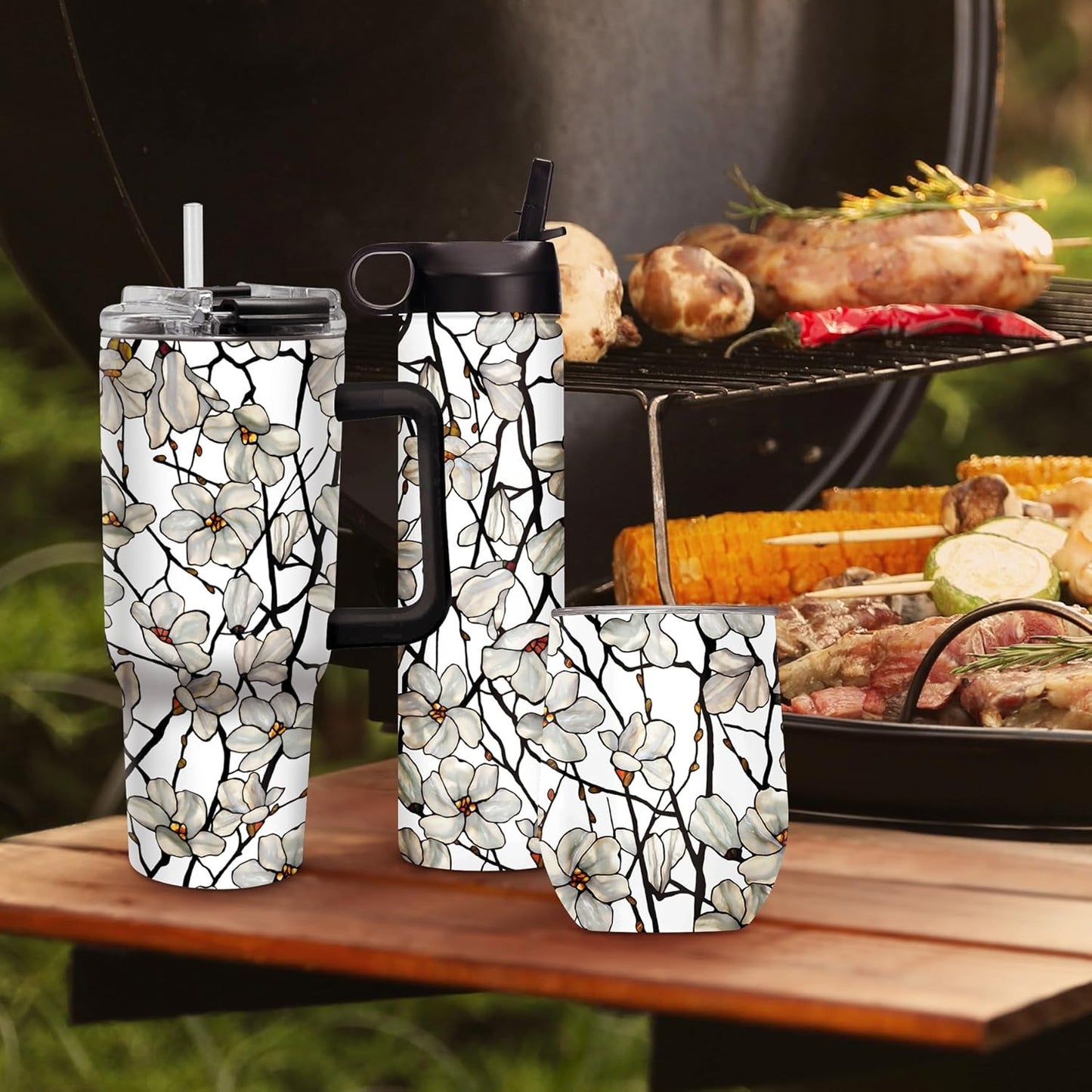 RainCaper 18/8 Stainless Steel Insulated Water Tumbler with Straw | 30oz, BPA-Free, Double Wall for Hot & Cold | Travel-Friendly, Cup Holder Ready (Tiffany Magnolia)