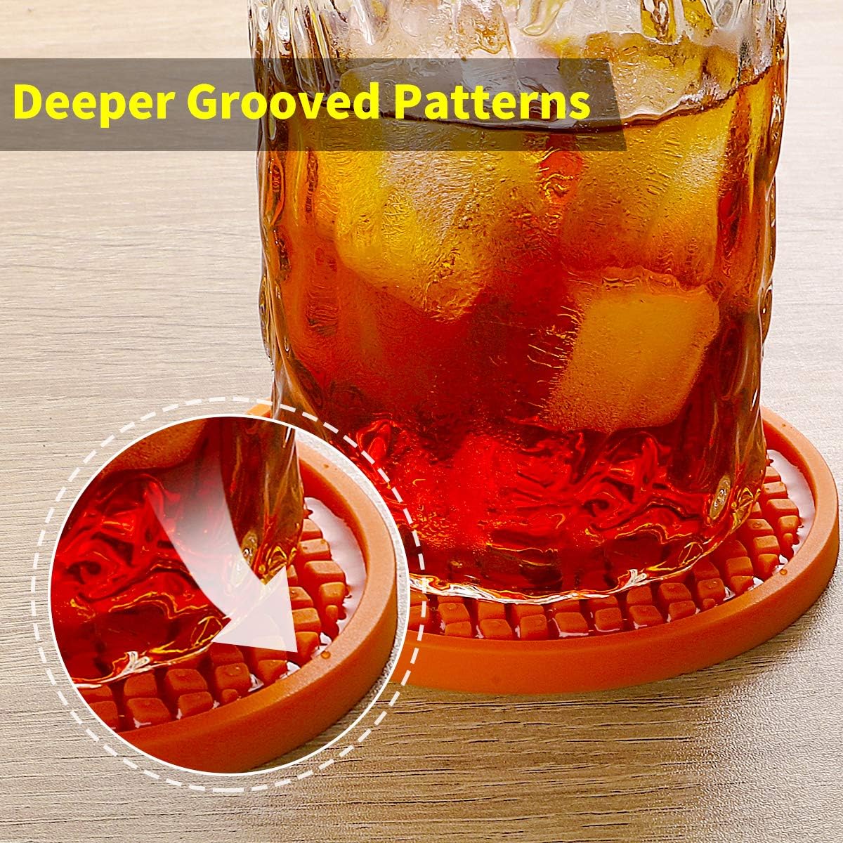 ME.FAN Silicone Coasters [6 Pack] Thickened Drink Coasters with Holder - Cup Mat - Non-Slip, Non-stick, Stay Put, Deep Tray - Prevents Furniture and Tabletop Damages(Orange)