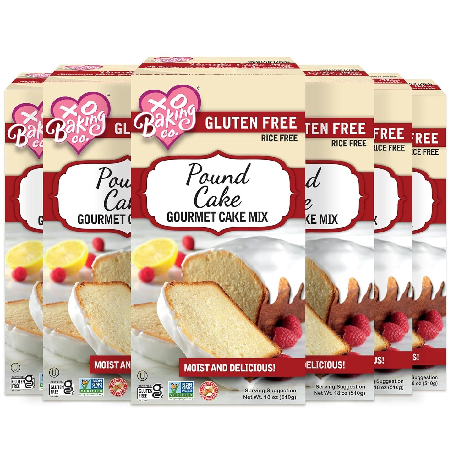 XO Baking Co. Gluten Free Pound Cake Gourmet Cake Mix; Non-GMO; Kosher; Rice Free; Soy Free; Dairy Free; Peanut Free; No Preservatives; No Artificial Flavors or Colors, 18oz (Pack of 6)