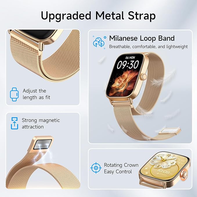 Smart Watches for Women, 1.85" HD Smartwatch (Answer/Make Calls), 100+ Sport Fitness Watch with Heart Rate/Sleep/SpO2 Monitor, IP68 Waterproof Reloj Inteligente Compatible iPhone/Samsung/Android