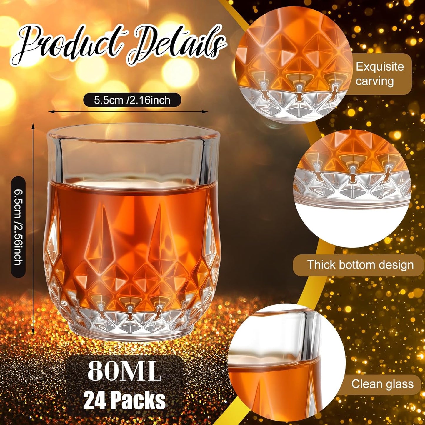 Meanplan 2.7oz Mini Shot Glasses Set Tasting Glasses Heavy Base Clear Shot Cup Cute Cordial Mini Wine Cups for Serving Whiskey, Wine, Juice(24 Pcs)