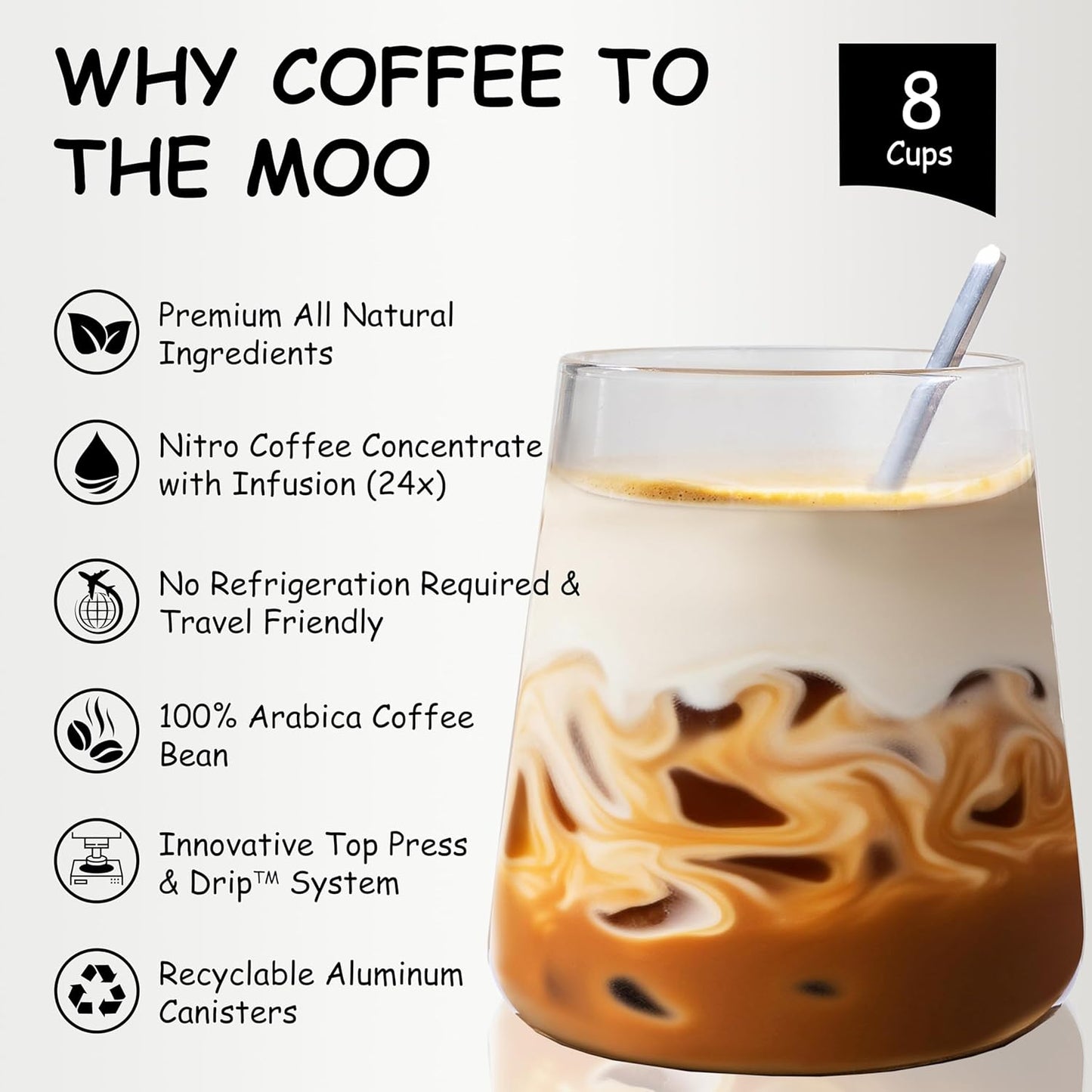 Coffee to the Moo Nitro Cold Brew Coffee Concentrate Combo Pack - KETO & Mushroom Coffee | Instant Iced or Hot | Pocket/Purse Sized, Travel & Gifts Friendly | Makes 8 Cups