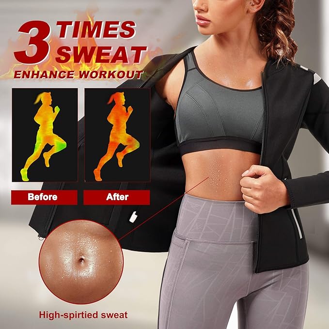 SCARBORO Sauna Sweat Suit for Women Neoprene Hot Jacket Full Body Shaper Slimming Weight Workout Top Waist Trainer Vest Shirt