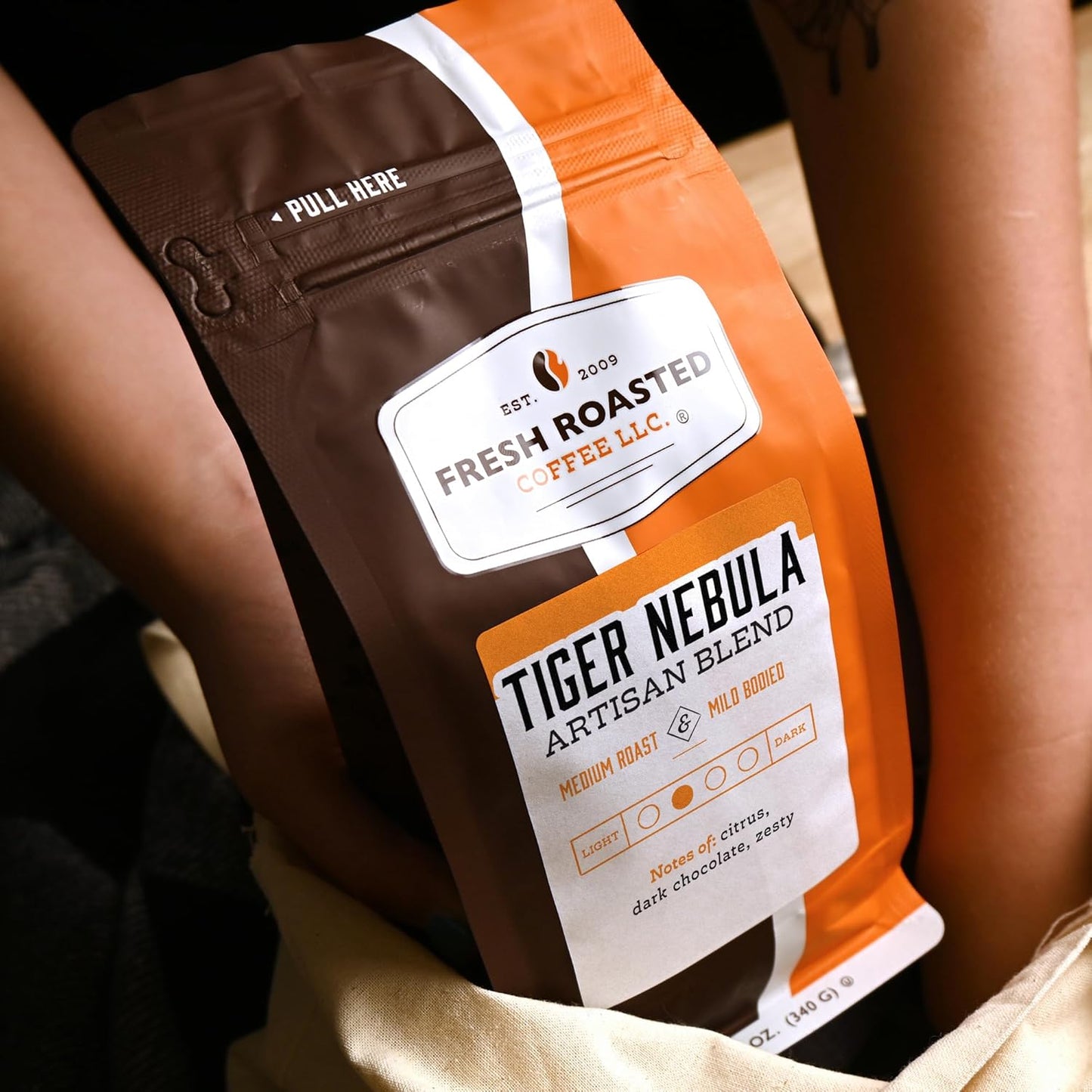 Fresh Roasted Coffee, Tiger Nebula, 12 oz, Medium Roast, Kosher, Ground