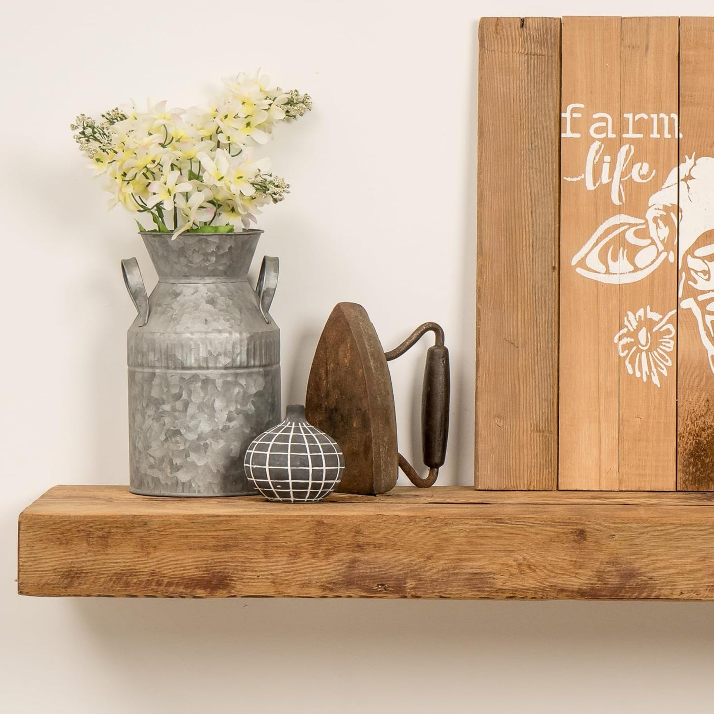 Modern Timber Craft 12 Inch Reclaimed Wood Wall Shelf | Solid Rustic American Barnwood with Floating Shelf Brackets | 2.75" Thickness | 12" L x 7" D, Rustic Original - Unfinished