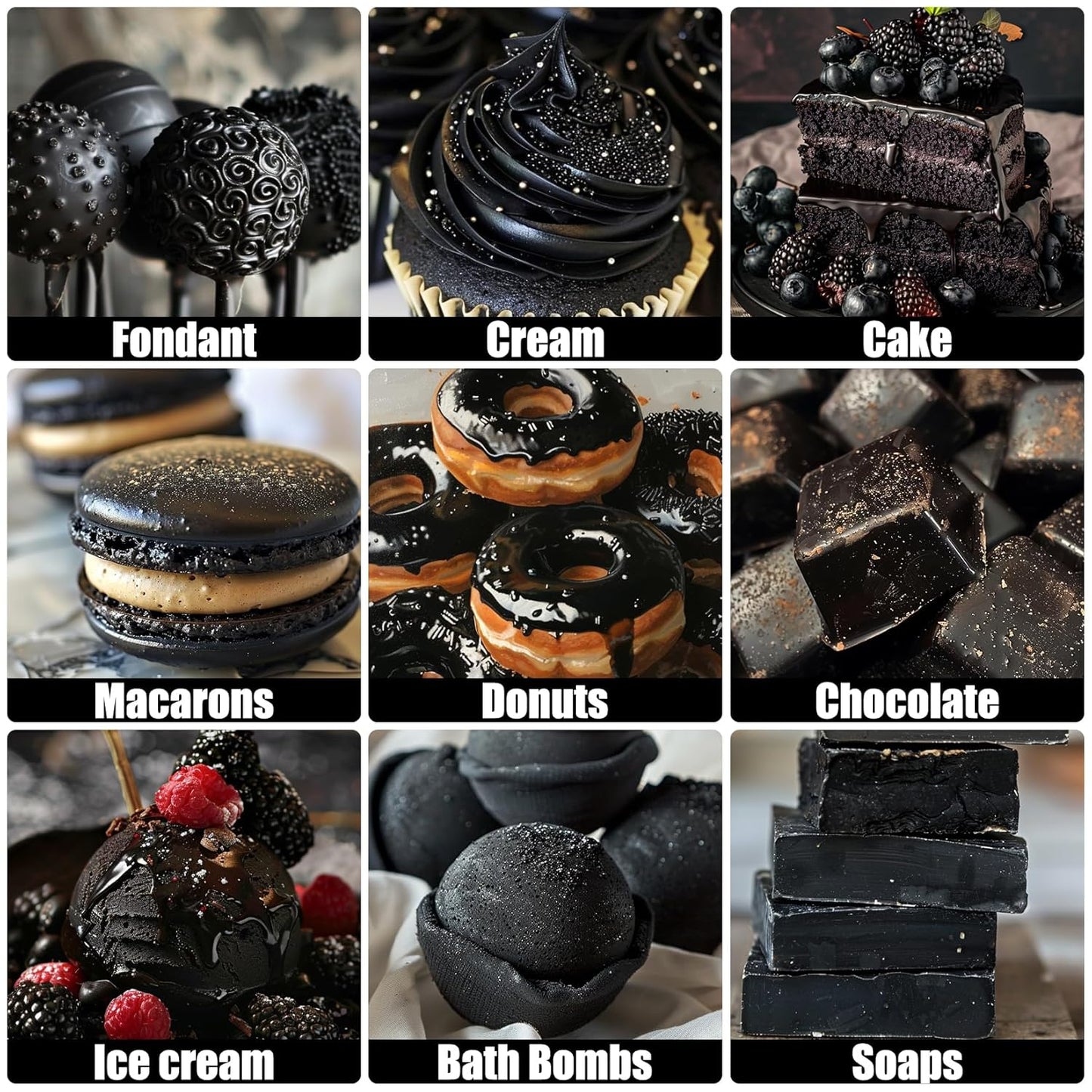 Oil Based Food Coloring for Chocolate - 50ml Black Upgraded Edible Oil Based Food Dye for Cake Decorating, Baking, Candy Melts, Cookie, Icing Frosting, Fondant, Meringues - 1.69 Fl.Oz Bottles