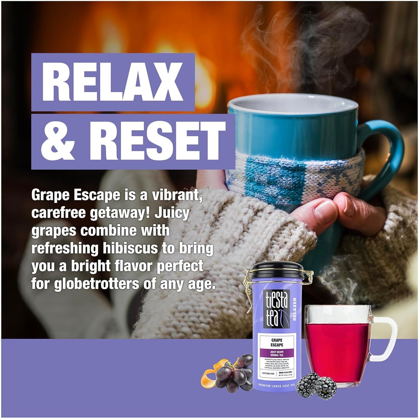 Tiesta Tea - Grape Escape, Loose Leaf, Juicy Grape Herbal Tea, Non Caffeinated Fruit Blends, Make Hot or Iced Up to 50 Cups, 4 oz Refillable Tin