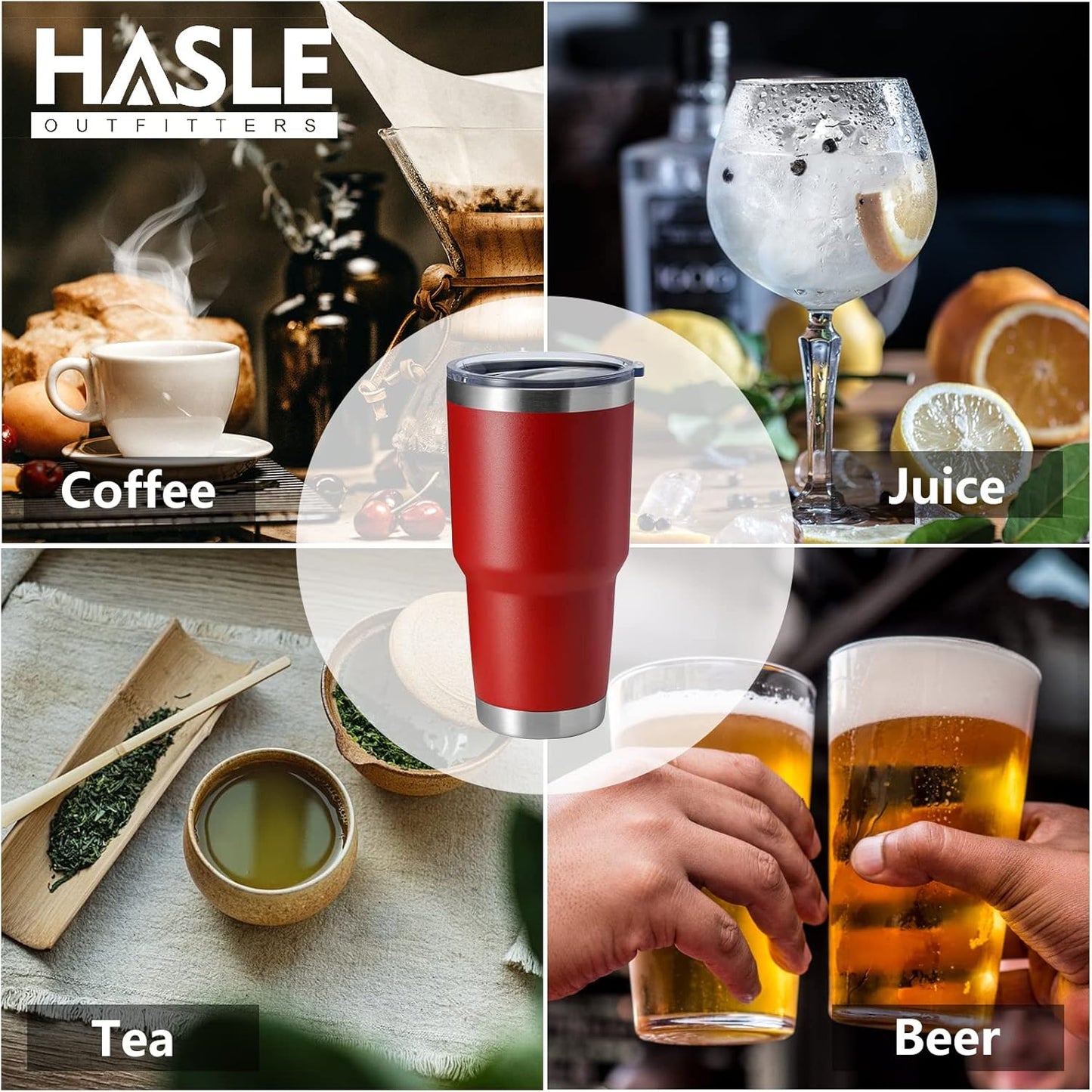 HASLE OUTFITTERS 30oz Stainless Steel Tumbler, Double Wall Vacuum Insulated Travel Mug Tumbler, Durable Insulated Coffee Mug, Gift Box Set (Red, 8)