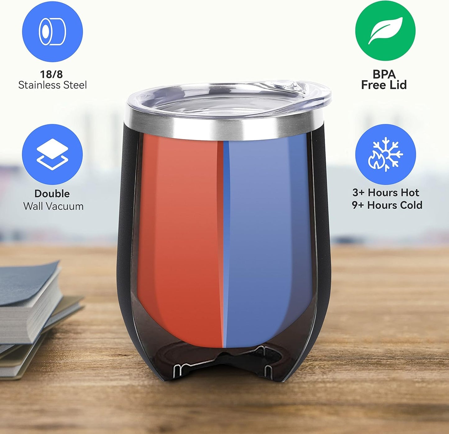 DOMICARE Stainless Steel Wine Tumbler Bulk with Lid, Personalized Insulated Tumblers Set, 12oz Travel Coffee Cups Pack of 16, Black