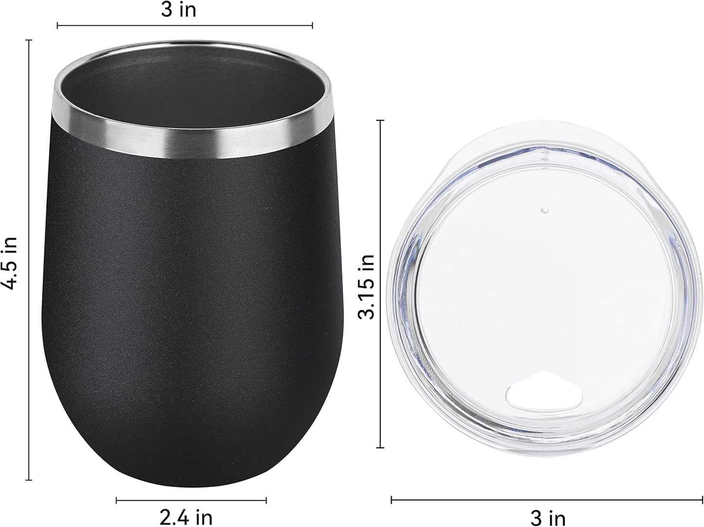 DOMICARE Stainless Steel Wine Tumbler Bulk with Lid, Personalized Insulated Tumblers Set, 12oz Travel Coffee Cups Pack of 4, Black
