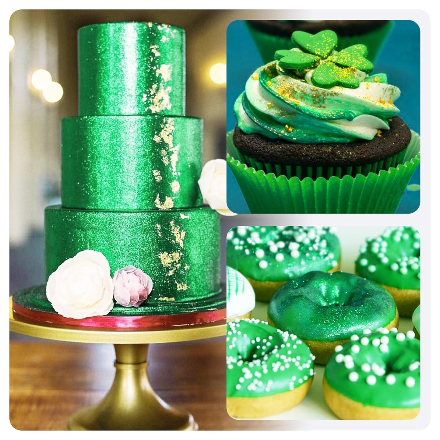 Edible Glitter - 1oz Luster Dust Edible Food Grade Glitter for Cocktail, Cake Decorating, Baking, Drinks - Shimmer Dust Powder, Metallic Food Coloring Powder for Icing, Fondant, Candy, Cookie (Green)