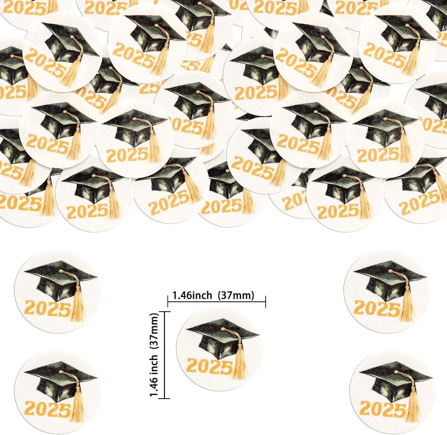 Gyufise 48Pcs Edible 2025 Graduation Cap Cupcake Toppers Wafer Paper Class of 2025 Grad Cap Cupcake Picks for 2025 Graduation Theme Party Cake Decorations Supplies Gold