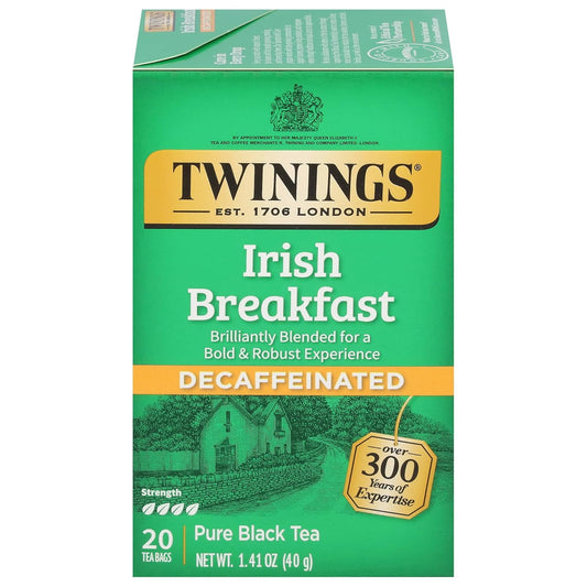 Twinings Decaffeinated Irish Breakfast Black Tea Individually Wrapped Bags, 20 Count (Pack of 1), Flavourful, Robust, Enjoy Hot or Iced, 20 Teabags