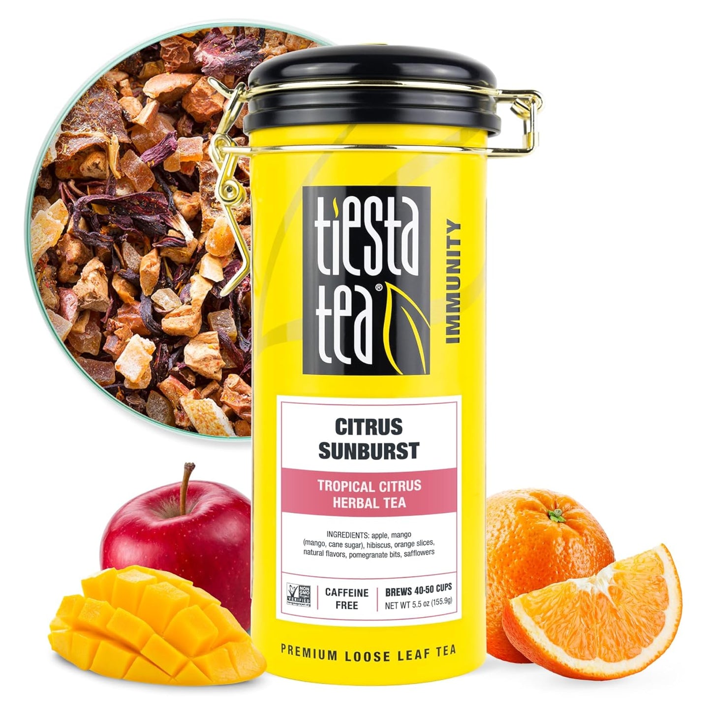 Tiesta Tea - Citrus Sunburst, Loose Leaf, Tropical Citrus Herbal Tea, Premium Non-Caffeinated Fruit Blend, Make Hot or Iced, Brews Up to 50 Cups, 5.5 Ounce Refillable Tin