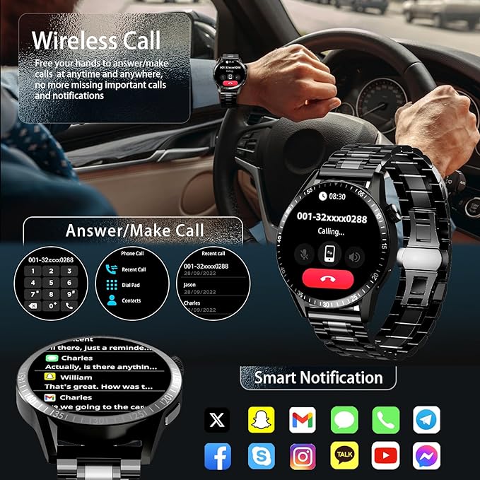 Smart Watch for Men with Answer/Make Calls, 1.39" HD Always Display Fitness Tracker Watch with Waterproof 190+Sports Modes Health Monitor Sleep Monitor for iOS Android (Black)