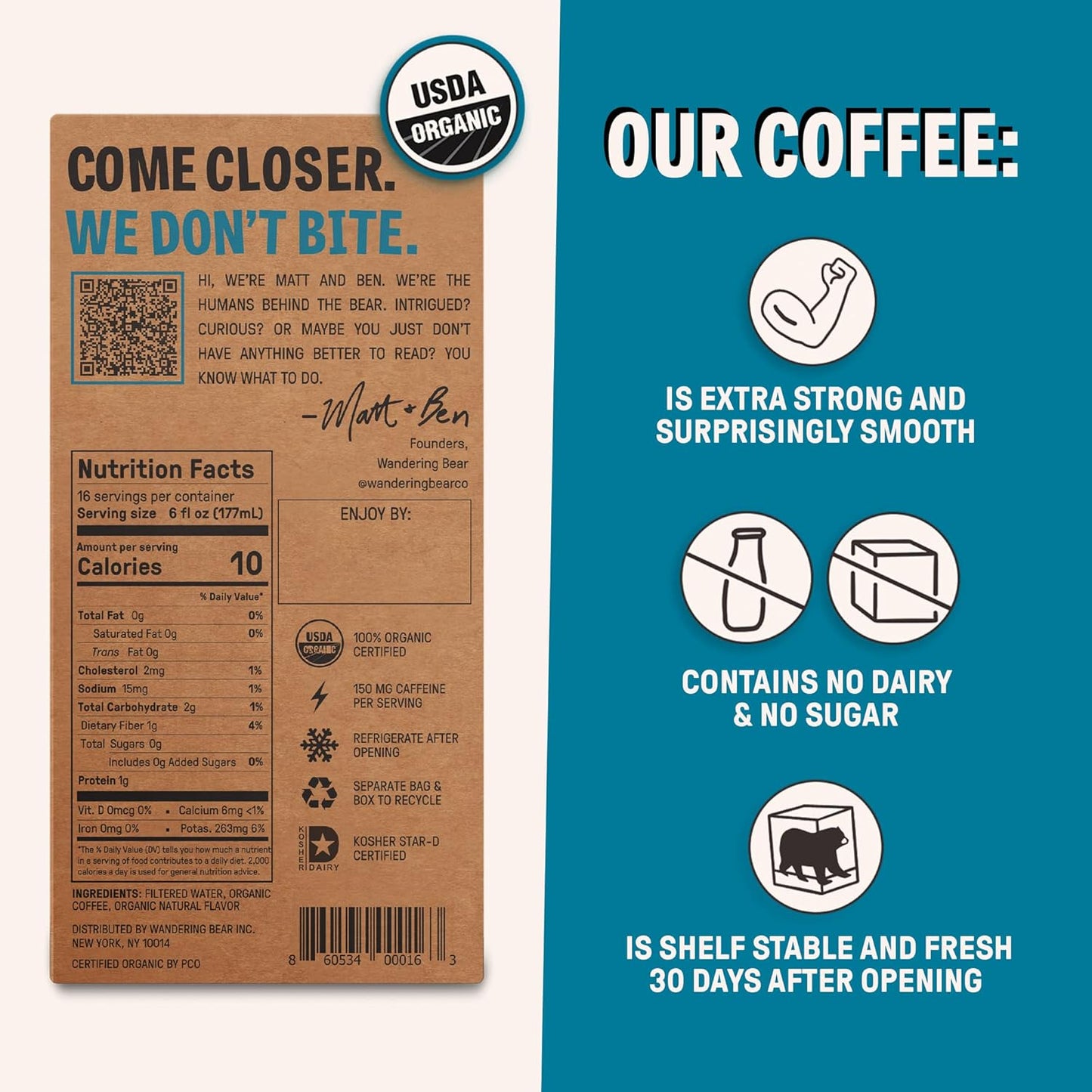 Wandering Bear Organic Vanilla Cold Brew Coffee On Tap, 96 fl oz - Extra Strong, Bold, Smooth, Unsweetened, Shelf-Stable, Ready to Drink, Gluten Free, & Vegan, Iced Cold Brewed Coffee Drinks