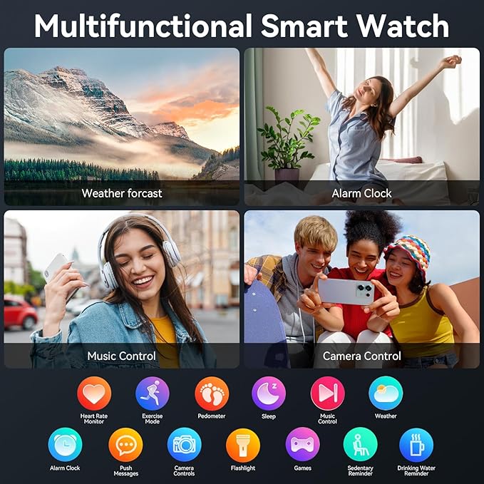 Smart Watch for Men Women, 1.85" HD Fitness Tracker with Call Function, 1000 mAh 100 Day Battery Life, 110+ Sport Modes, Heart Rate Sleep Monitor Fitness Watch, IP68 Waterproof, iOS Android Compatible