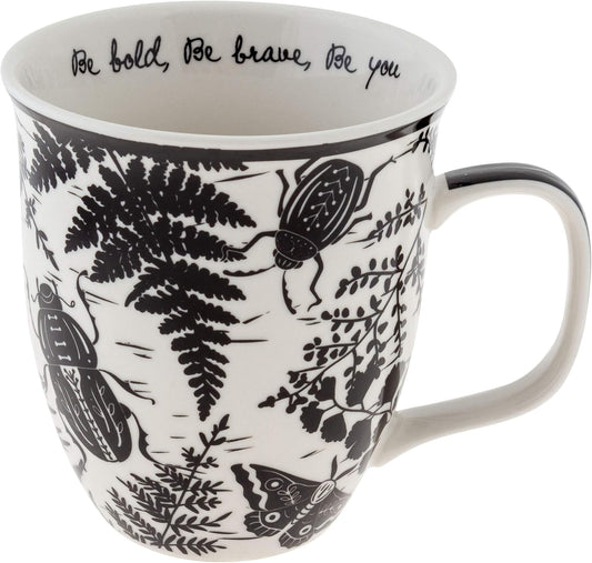 Karma Gifts 16 oz Black and White Boho Mug Beetle - Cute Coffee and Tea Mug - Ceramic Coffee Mugs for Women and Men