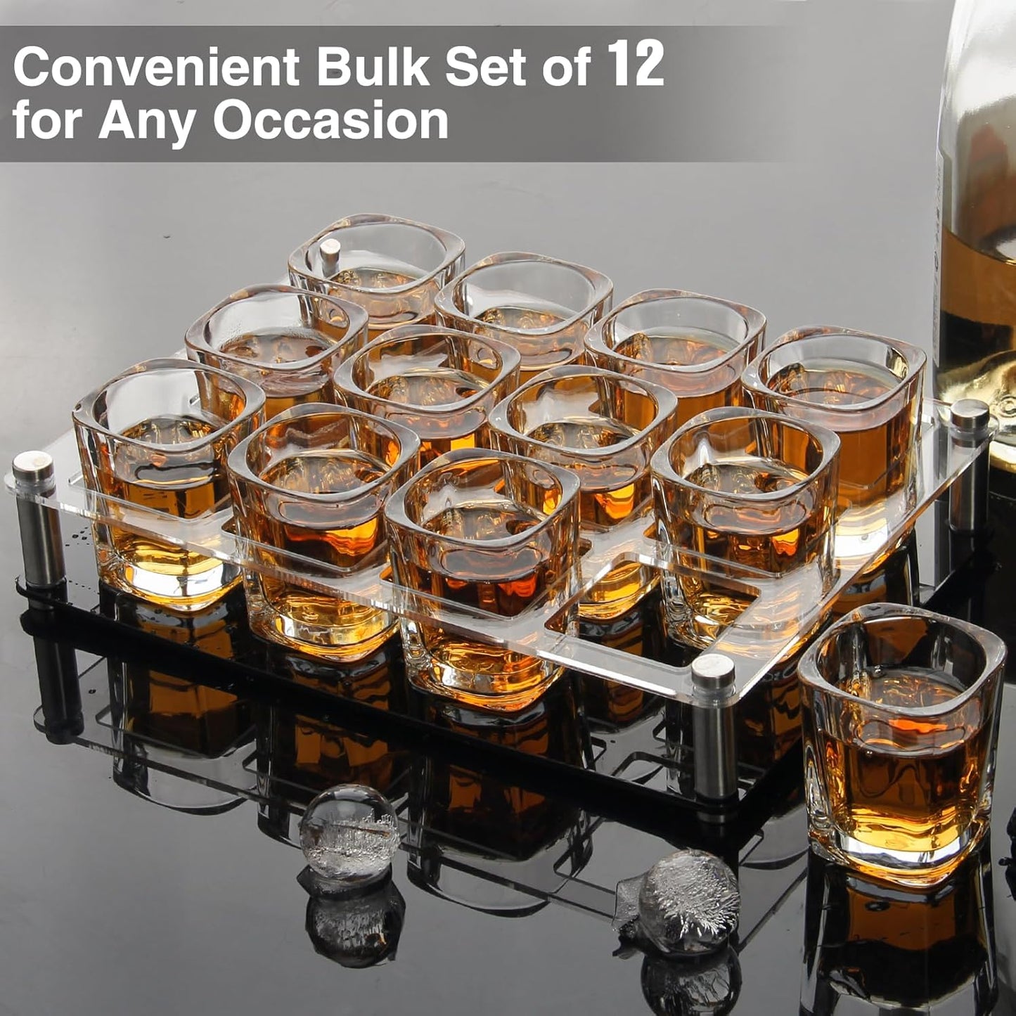 Ruckae 12 Pack 2 OZ Shot Glasses Set with Pallets Heavy Base Clear Square Shot Glasses Bulk for Vodka Tequila Whiskey Liquor