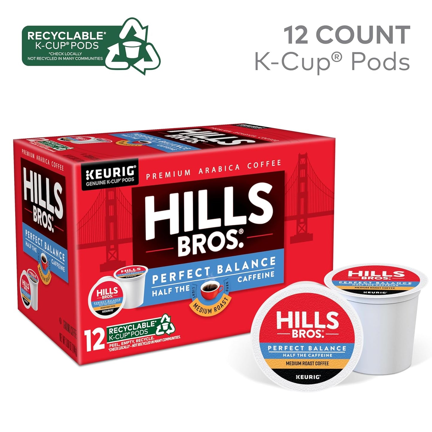 Hills Bros. House Blend Keurig K-Cup Pods for Keurig Brewers – Dark Roast Premium Arabica Blend, Kosher – 1 Pack of 12 Single Serve Pods