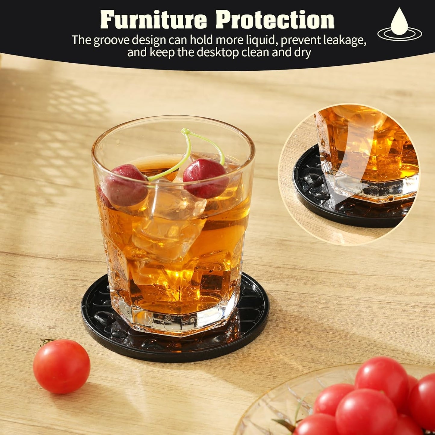 Coasters,Drink Coasters Set of 8 with Holder (Black, 12pcs)