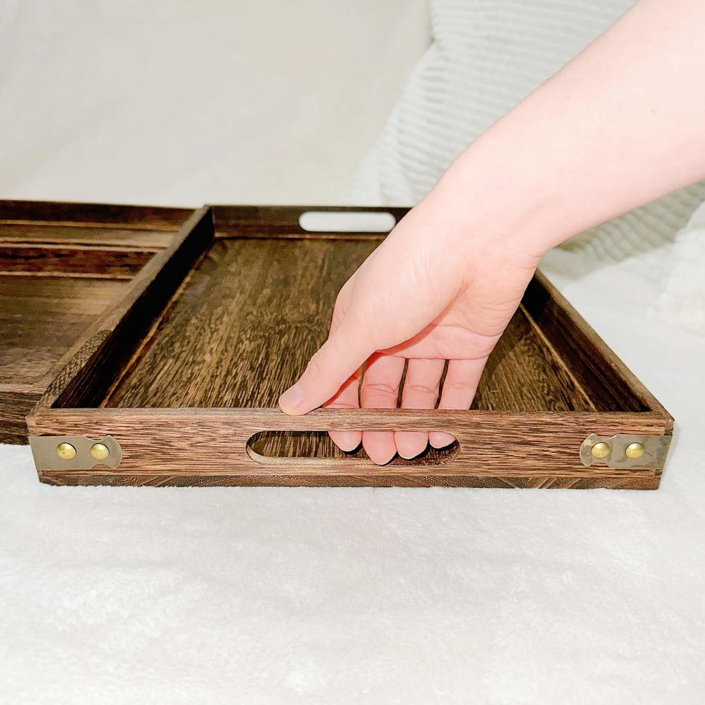 Rustic Wooden Serving Trays with Handle, Serving Platters, Charcuterie Board Set of 3 Nesting Food Trays for Serving Food, Home Decor/Breakfast/Coffee Table/Butler/Ottoman/Bed Tray