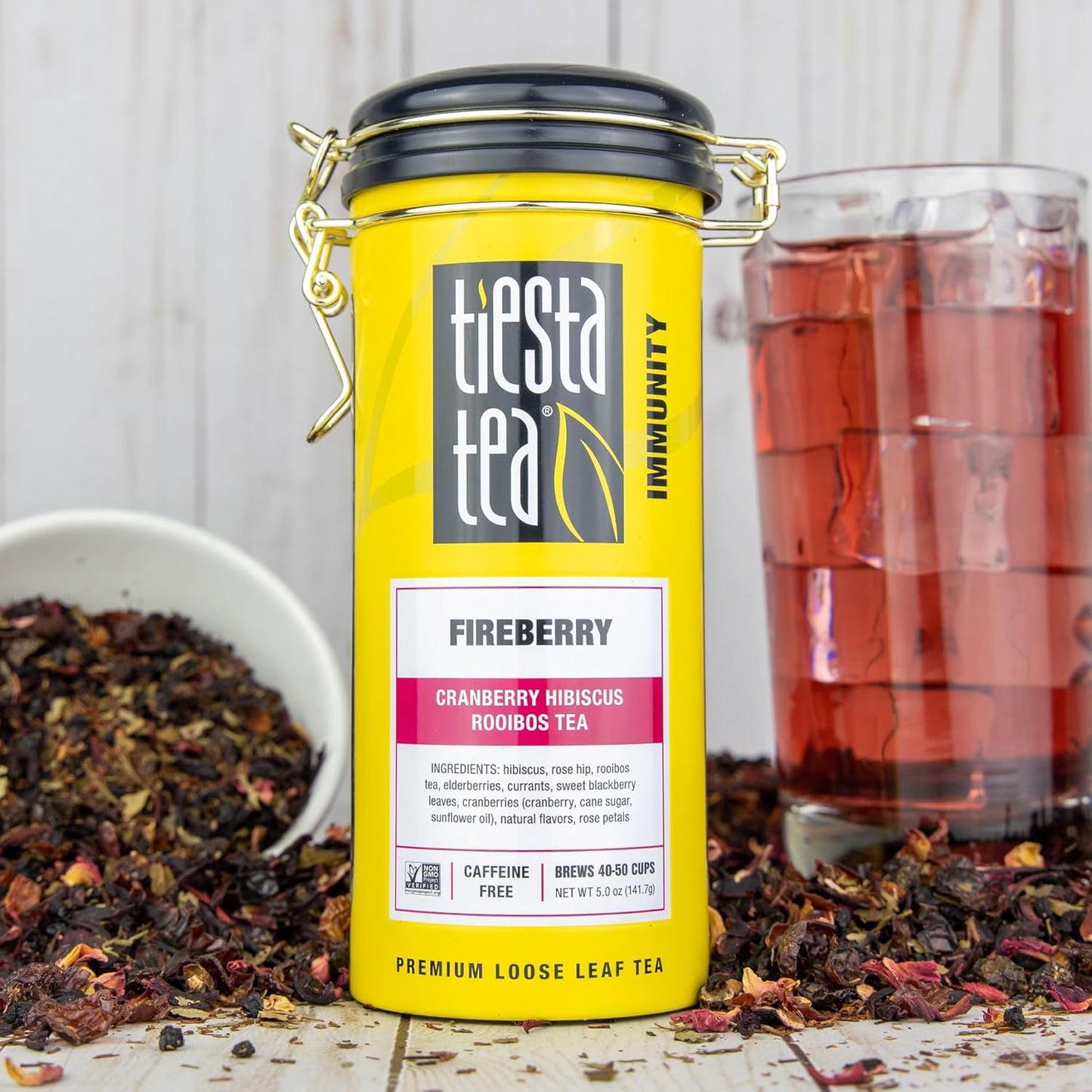 Tiesta Tea - Fireberry Cranberry Hibiscus Loose Leaf Tea, Caffeine-Free, Herbal Blend with Hibiscus, Cranberry, Currants, and Rooibos, Hot or Iced, Refillable Tin, Makes Up to 50 Cups, 5 Ounce