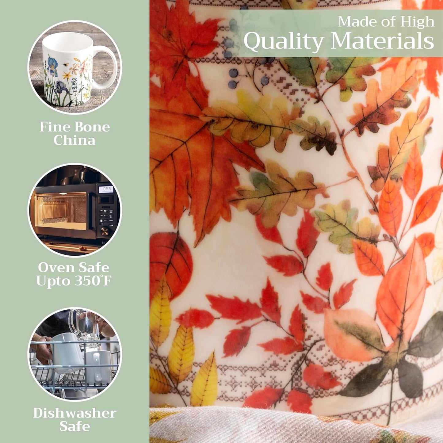 Maison d' Hermine Coffee Mug with Handles Fine Bone China Mugs Pack of One Tea Cups for Hot Beverages Cappuccino Latte Home Restaurant Office Perfect for Gift (Amarante - Automne, 15 Ounce)