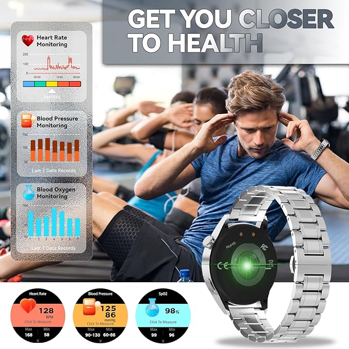 Smart Watch for Men with Answer/Make Calls, 1.39" HD Always Display Fitness Tracker Watch with Waterproof 190+Sports Modes Health Monitor Sleep Monitor for iOS Android (Silver)