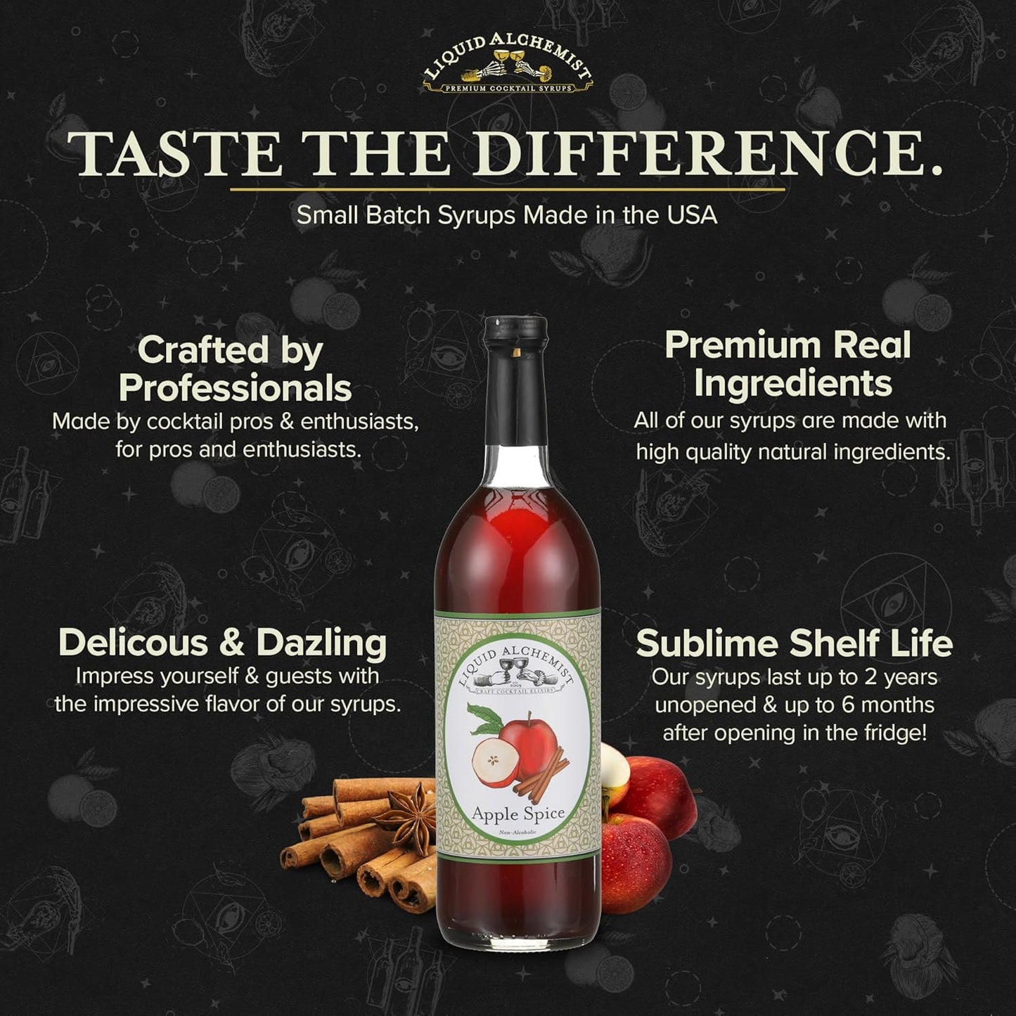 Liquid Alchemist Apple Spice Syrup for Cocktails - Real Ingredients Make our Apple Syrup for Drinks Perfect for a Fall Themed Old Fashioned Mix (12 oz)