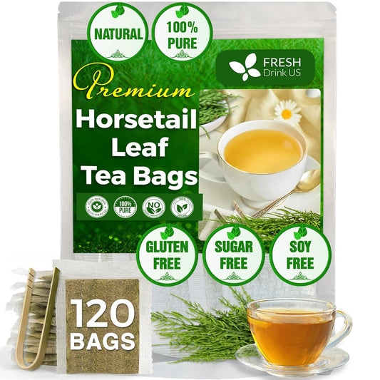 FreshDrinkUS, Premium 120 Horsetail Leaf Tea Bags, 100% Natural & Pure from Horsetail Loose Leaves Herbal Tea. Made with Natural Material Tea Bags. No Sugar, No Caffeine, No Gluten, Vegan.
