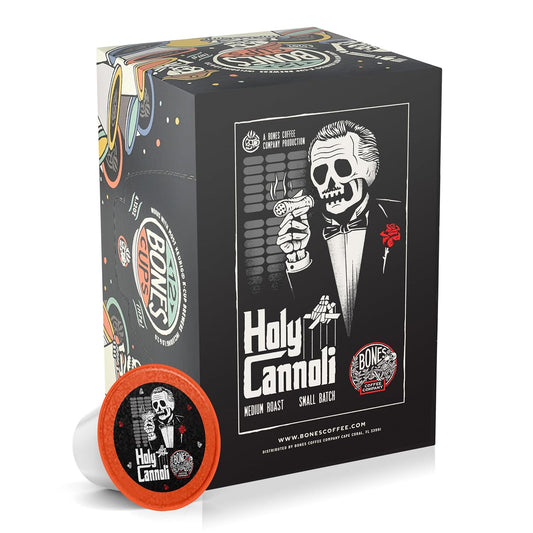 Bones Coffee Company Flavored Coffee Bones Cups Holy Cannoli Flavored Pods | 12ct Single-Serve Coffee Pods Compatible with Keurig 1.0 & 2.0 Keurig Coffee Maker