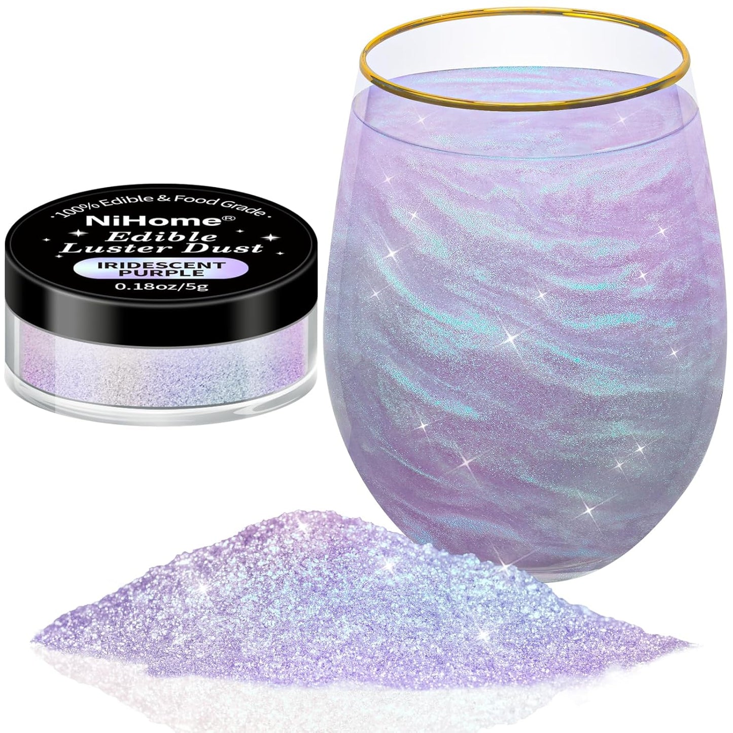 NiHome 0.18oz/5g Edible Food-Grade Glimmer Powder Glitter Luster Dust Metallic Food Decorating Sprinkle Dust for Drink Wine Beverage Cake Candy Dessert Bakery Restaurant Vegan (Iridescent Purple)