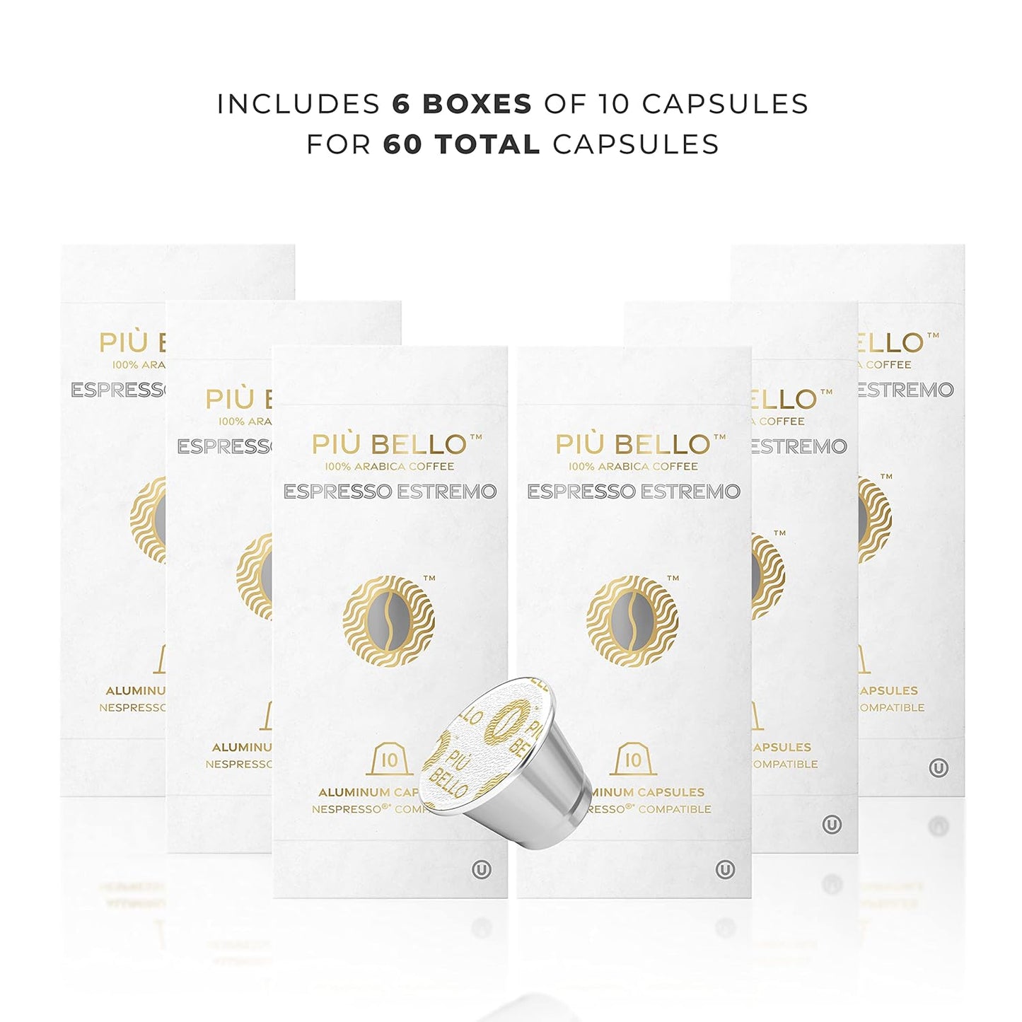 Piu Bello Espresso Estremo Coffee Pods – Espresso Coffee Pods for Nespresso Original Machines – Compatible Capsules Pack – Rich & Balanced Taste – Strong Italian Espresso Flavor – Kosher Certified (60 Count, Single Flavor)