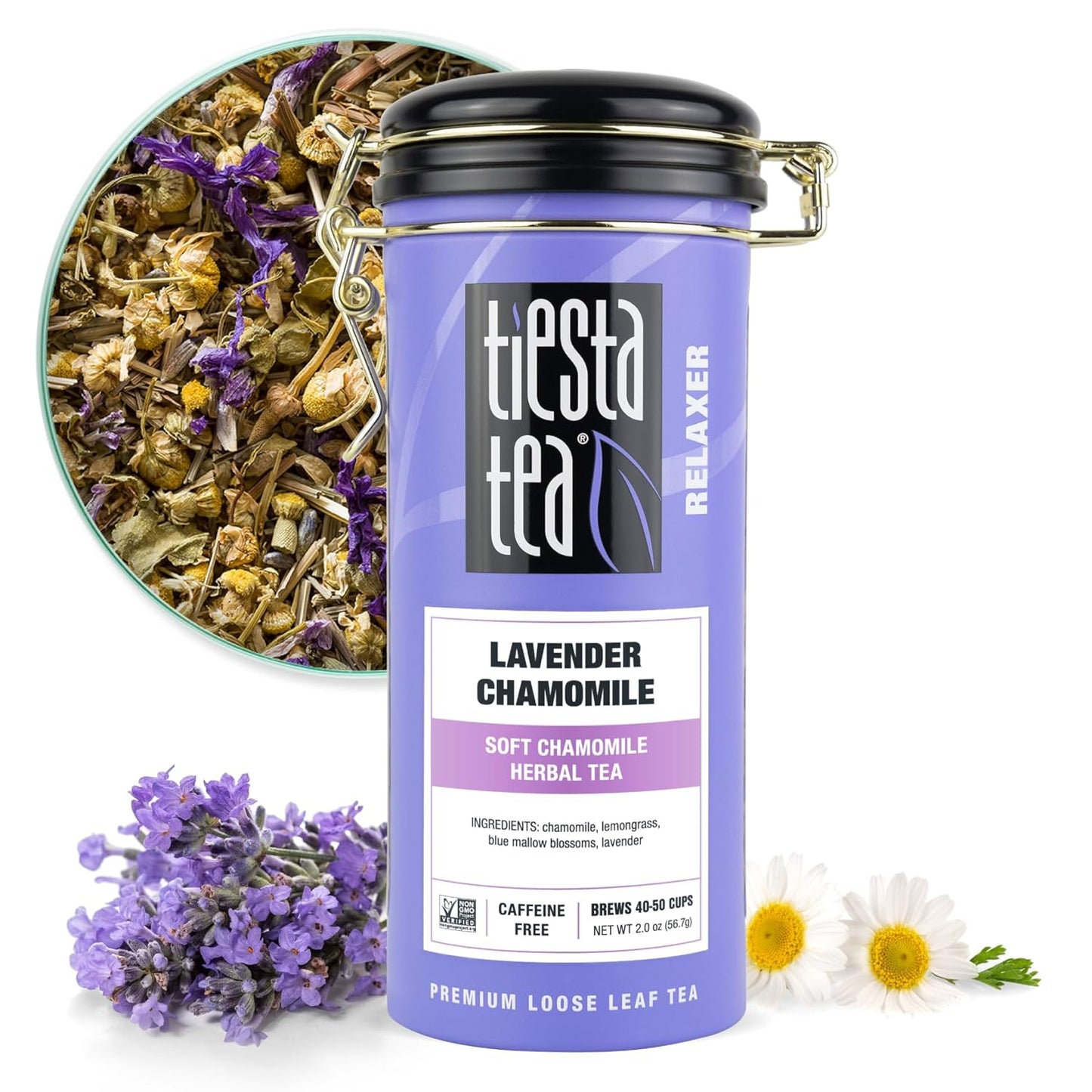 Tiesta Tea - Lavender Chamomile Herbal Tea, Loose Leaf, Calming Blend with Chamomile, Lavender, Lemongrass, Caffeine-Free Herbal, Great for Hot or Iced Brews, Refillable Tin, 50 Cups, 2 Ounce