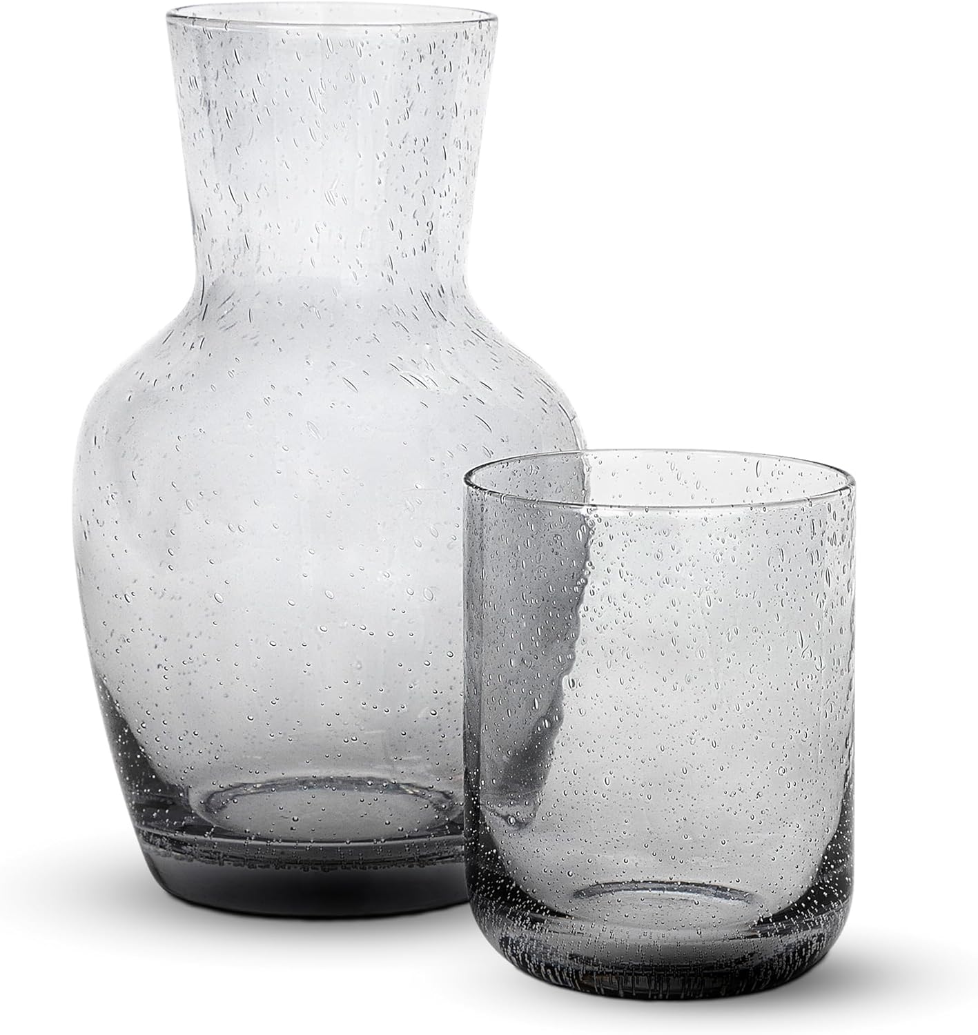Bruno Magli Bubble Carafe | 2-Pc Set | Drinking Glass Tumbler Doubles as a Lid | Water Pitcher with Matching Cup for Office, Nightstand, Home, & Guest Room Décor | Gift Boxed | 28-Oz (Gray)