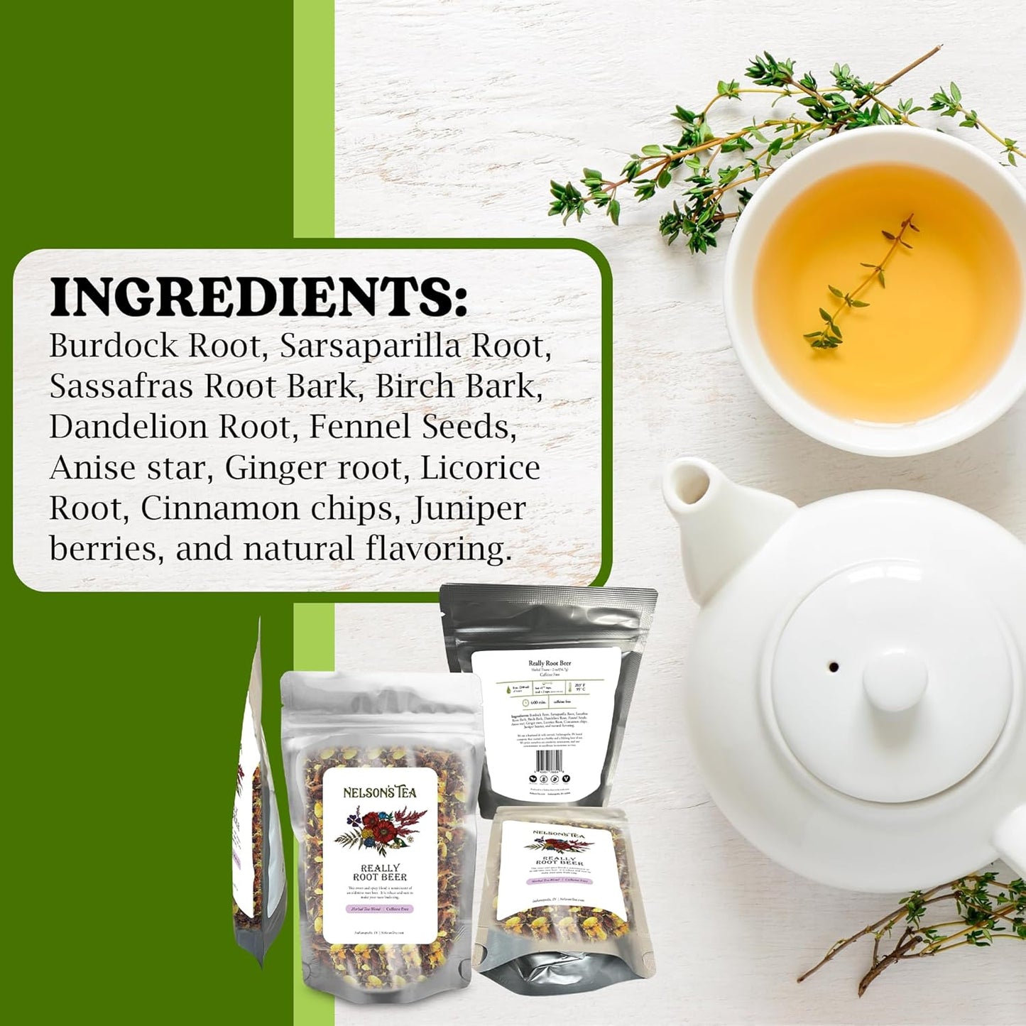 Nelson's Tea Really Root Beer - Sarsaparilla Root Herbal Loose Leaf Tea; Blend of Flavors like Sarsaparilla and Burdock, and More! - 16 oz