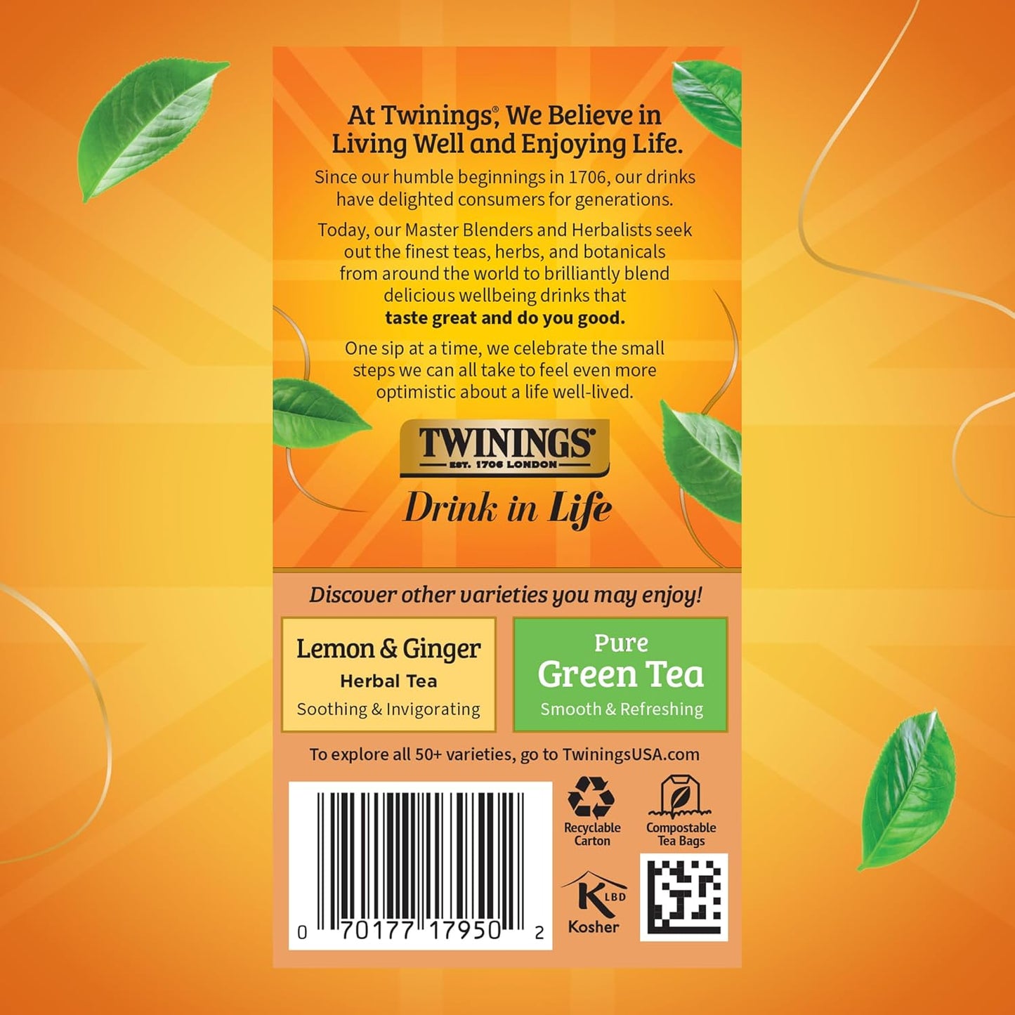 Twinings Orange & Cinnamon Spice Herbal Tea Individually Wrapped Bags, 20 Count (Pack of 1), Naturally Caffeine-Free, Enjoy Hot or Iced, 20 Teabags