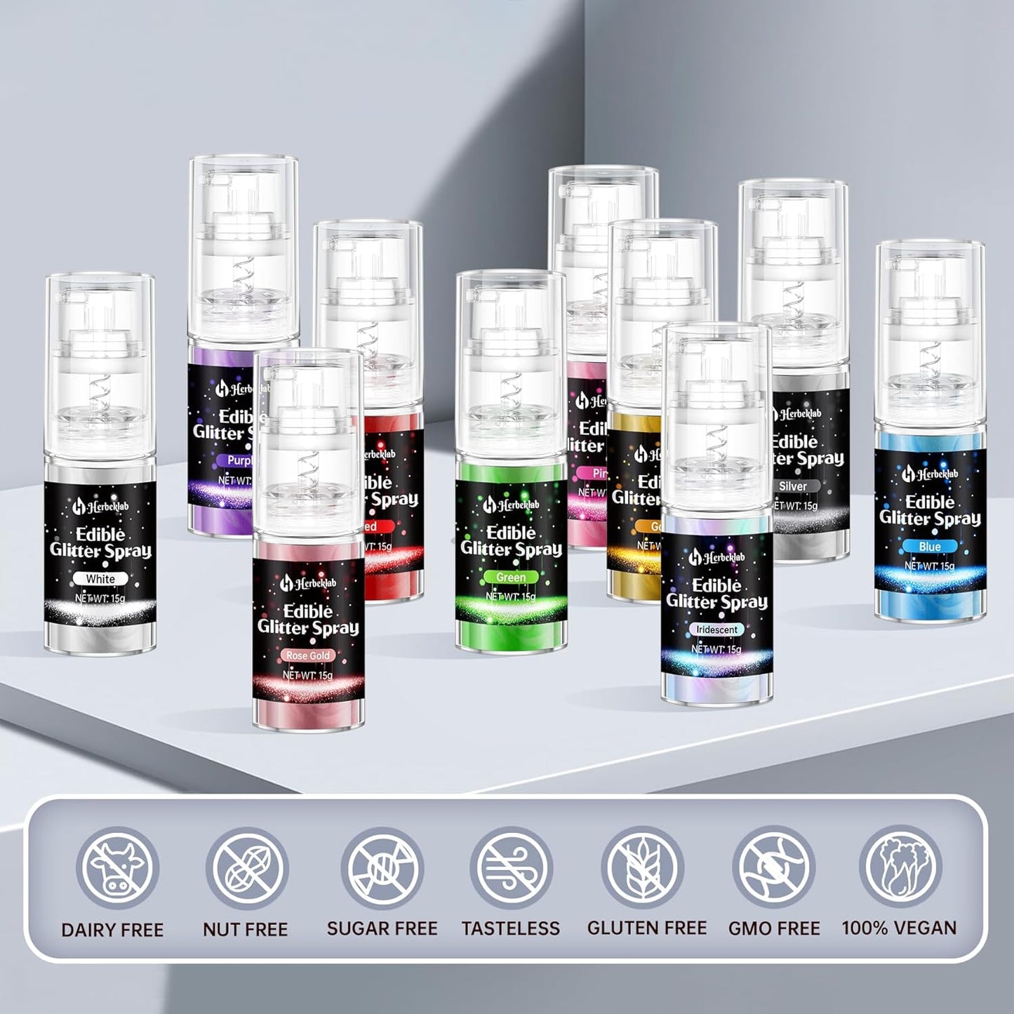 Iridescent Edible Glitter Spray - 15g Herbeklab Edible Iridescent Glitter for Cakes Food Grade Rainbow Cake Spray for Chocolate Strawberry Cookie