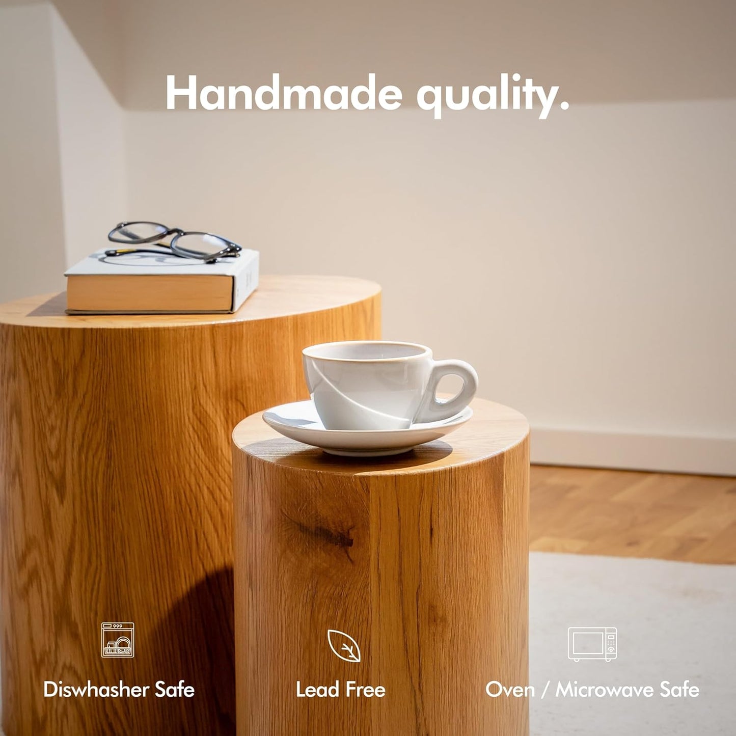 KIVY Cappuccino cups set [4x 8oz] - Thick-walled stoneware cappuccino cup set for latte art - Cappuccino coffee cups - Tazas de cafe - Latte cups - Ceramic latte art cup and saucer set of 4 - Grey