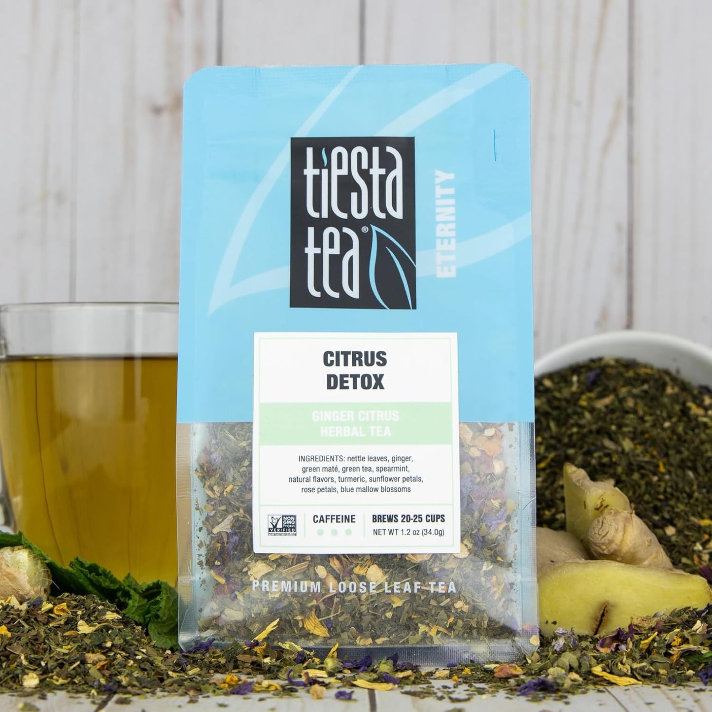 Tiesta Tea - Ginger Citrus Herbal Loose Leaf Tea, Lemon Ginger Tea with Mint and Chamomile, Caffeine-Free, Brew Hot or Iced, Makes Up to 25 Cups, Resealable Pouch, 1.2 Ounce
