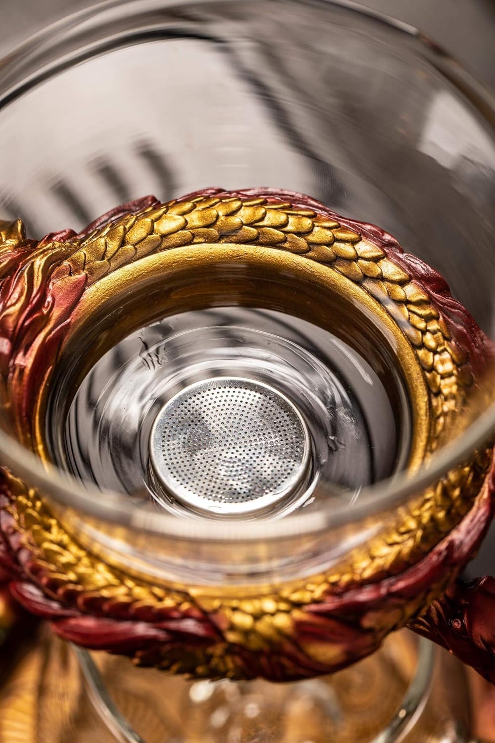 Glass Teapot Set with Infuser Semi Automatic Dragon Tea Set (Red golden teapot)