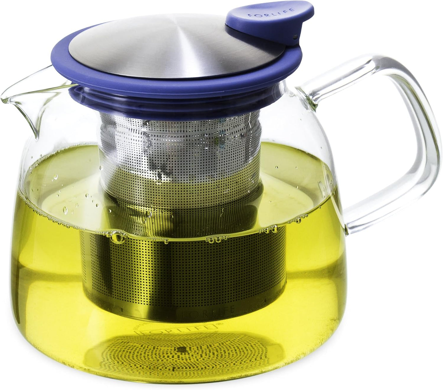 FORLIFE Bell Glass Teapot with Basket Infuser, 24 oz./730 mL, Marine