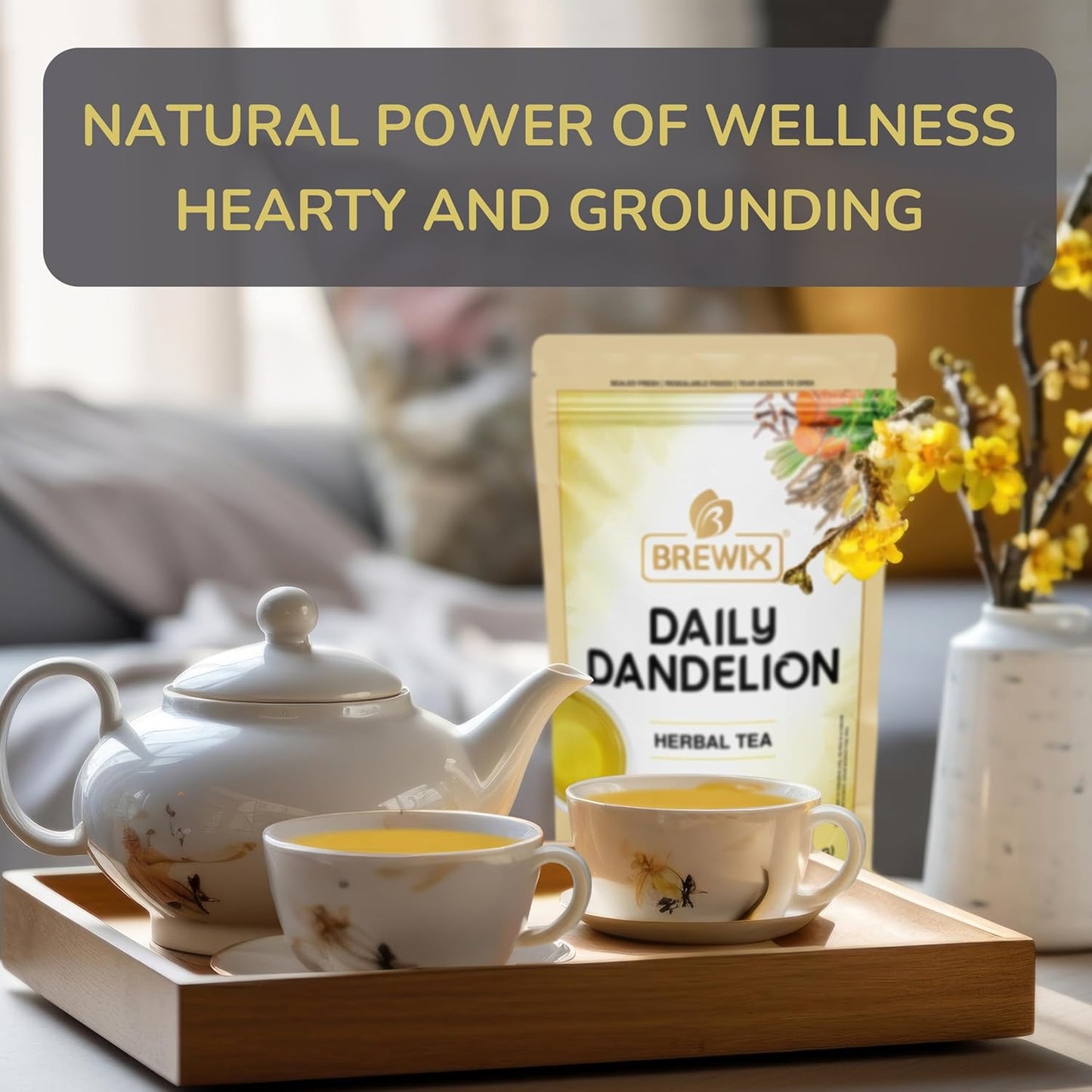 BREWIX, Dandelion Root Detox Tea (25 Pyramid Tea Bags) Caffeine-Free Herbal Blend with Ginger, Tulsi & Turmeric | Supports Liver Health & Gentle Cleanse | Natural & Refreshing | Direct from Source