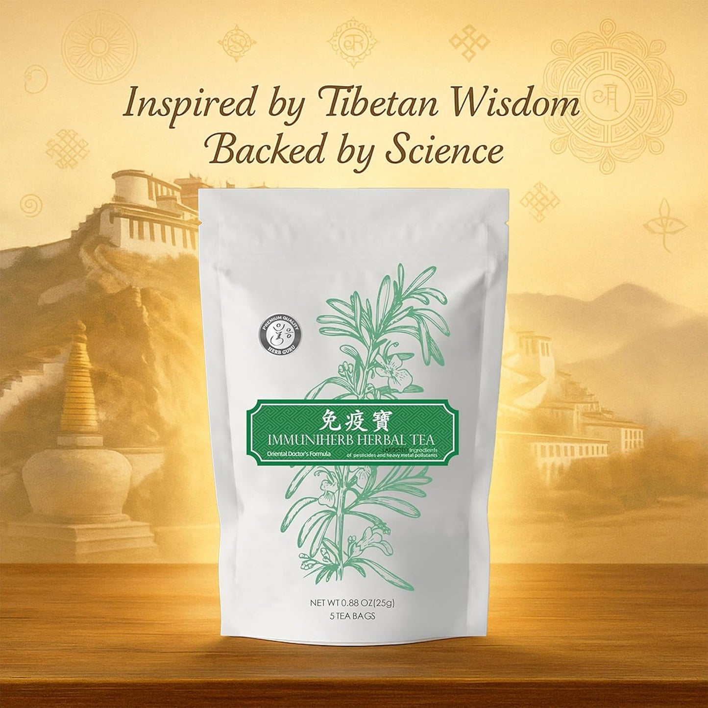 Herb Guru Immuniherb Herbal Tea Bags – Healthy Immune Function & Respiratory Comfort with Ginger, Balloon Flower, Mint & Licorice Root – Caffeine Free Tea, 0.88 Ounces