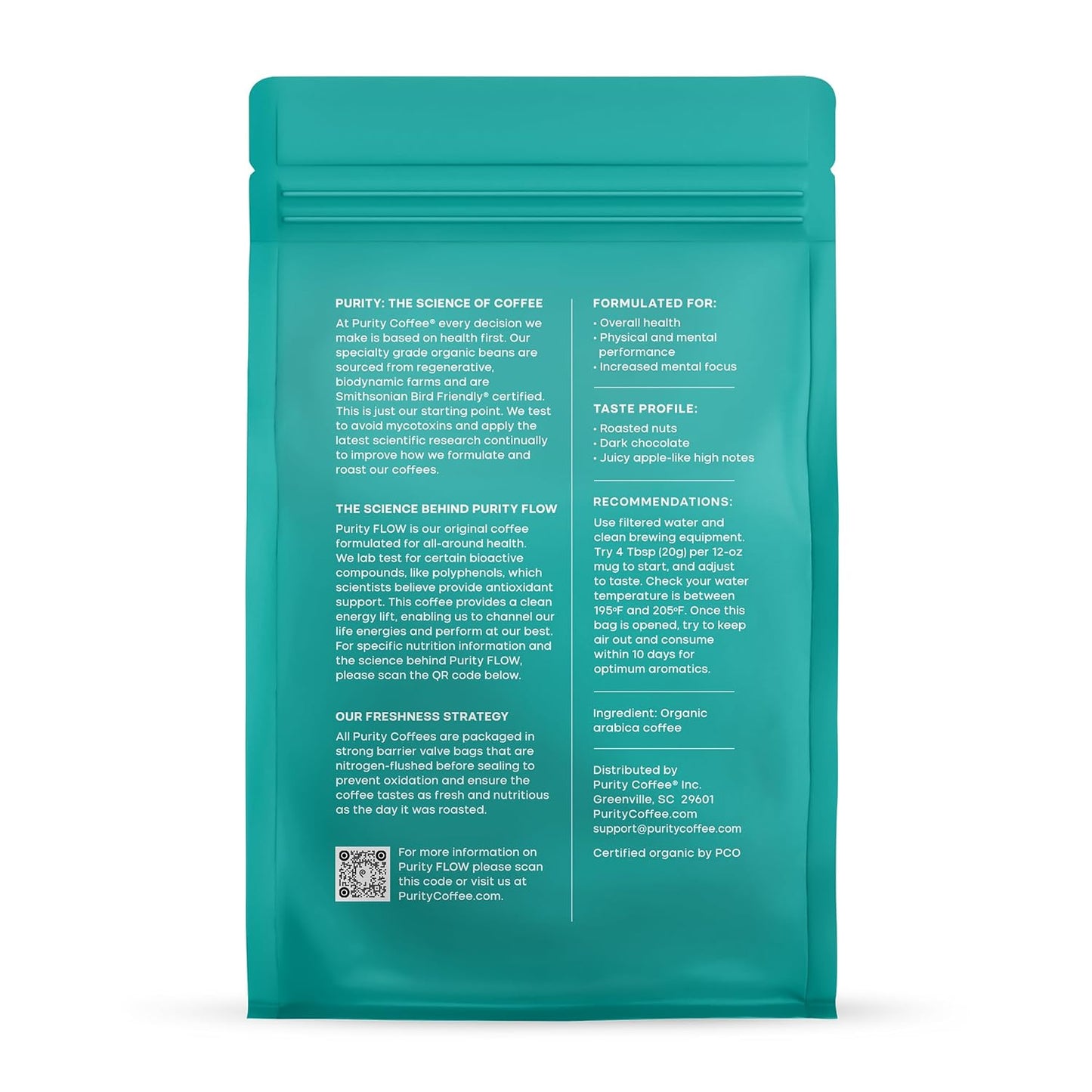 Purity Coffee FLOW Original Medium Roast Ground Coffee for Focus and Clean Energy - USDA Organic and Third-Party Tested for Antioxidants, Mold, Mycotoxins and Pesticides - 12oz (Purity Flow, medium_roast) | Ground| FLOW