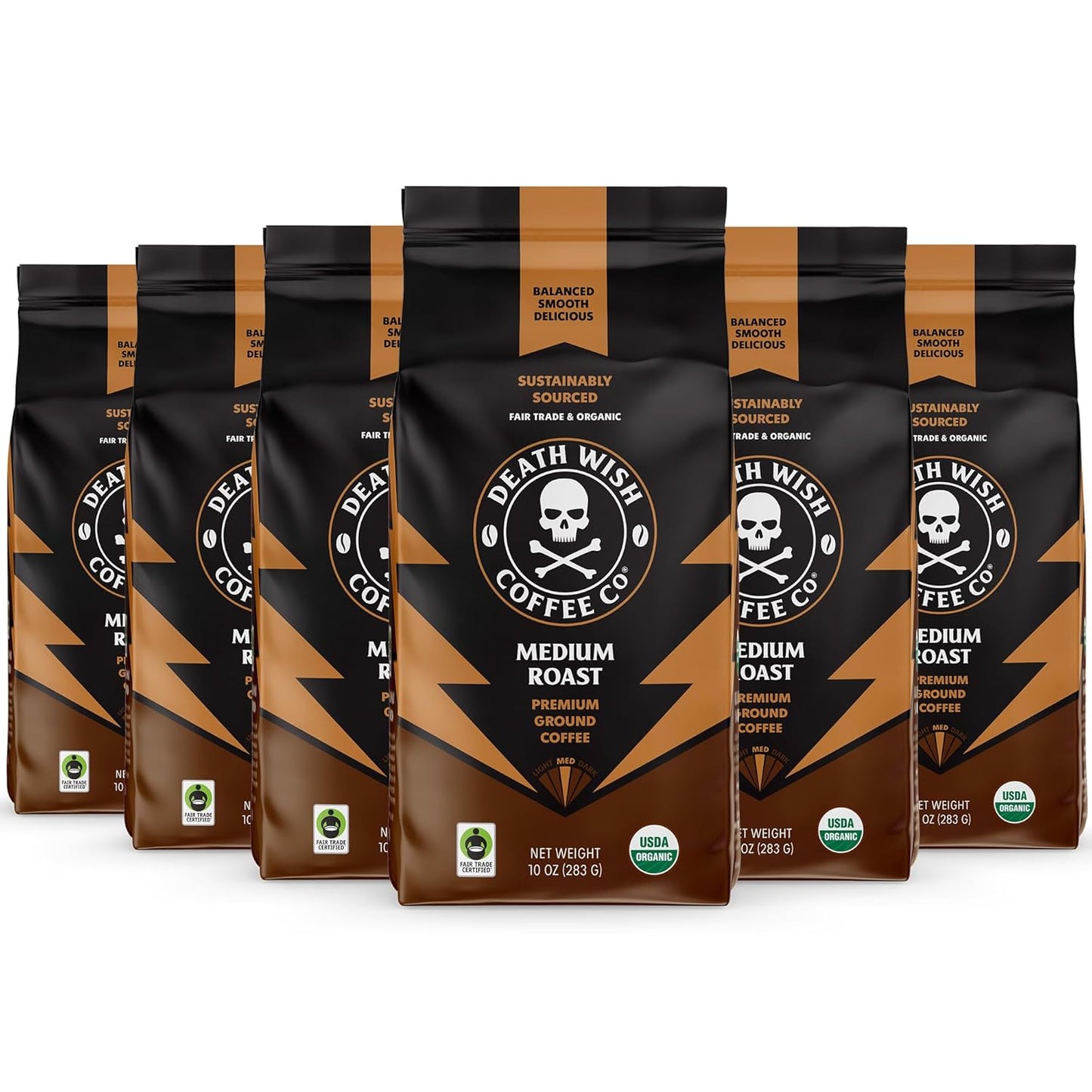 Death Wish Coffee, Medium Roast Ground Coffee, 6 pack